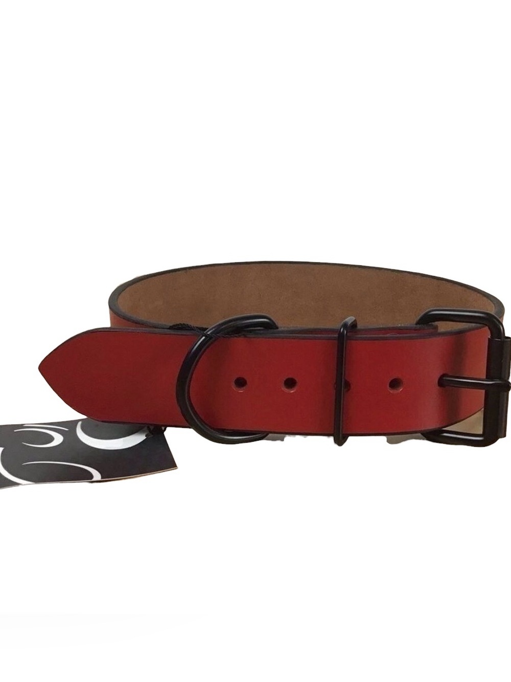 Madcow Red black genuine leather contemporary country vibe dog collar handmade